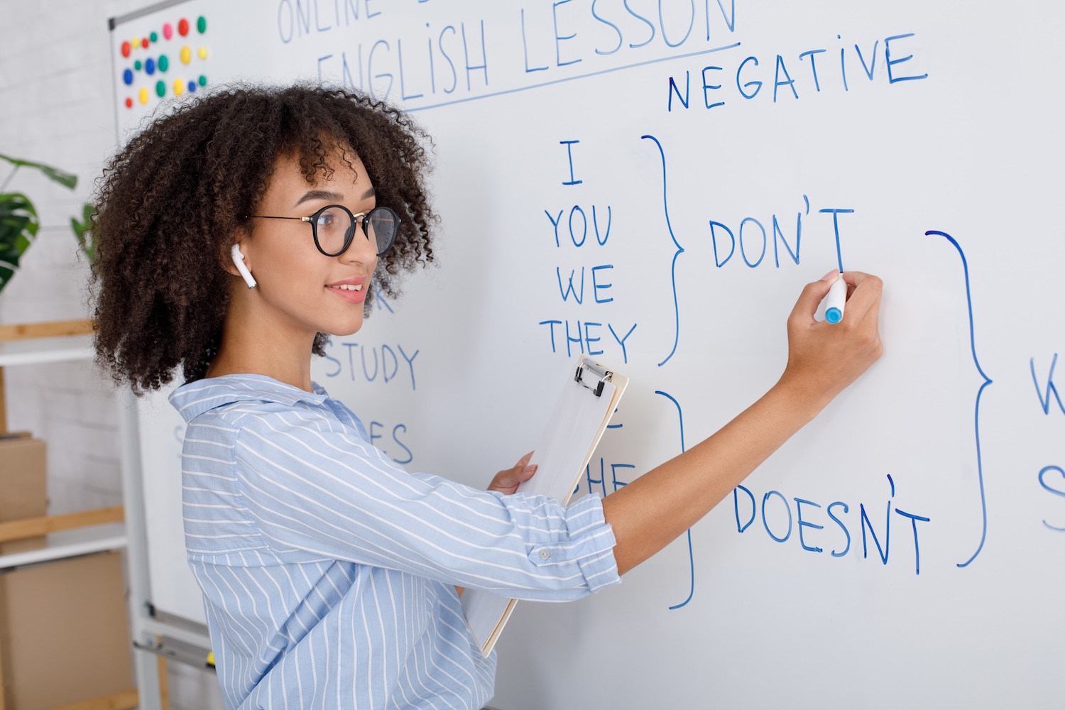 Teacher standing at white board